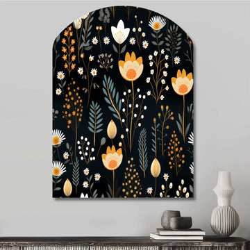 Rustic Black And Yellow Garden Charm - Asymmetric Metal Wall Art